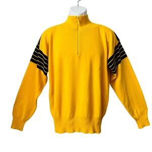 VINTAGE Meister Men's Yellow and Black 1/4 Zip Ski Sweater Size Large